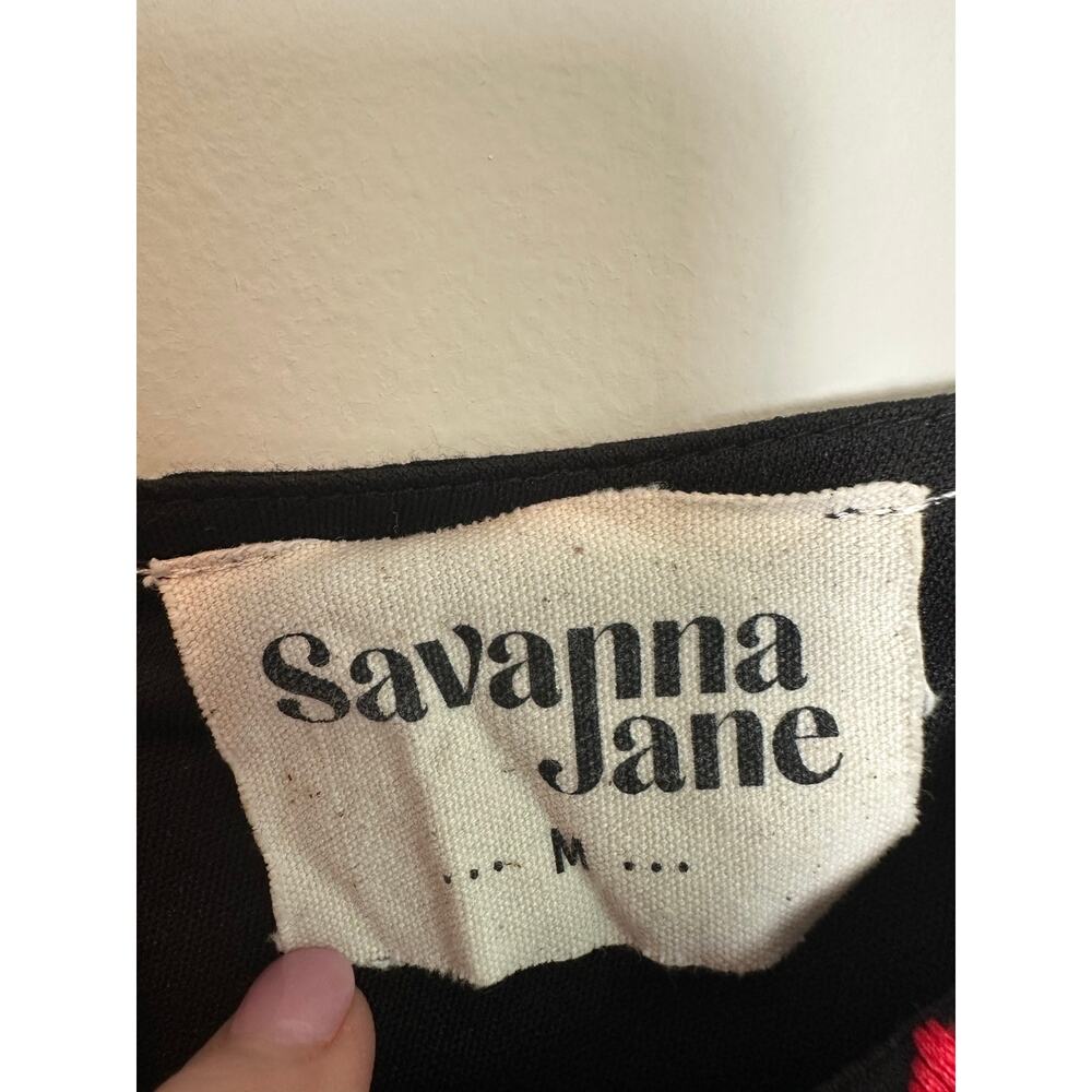 Savanna Jane Embroidered Jumpsuit M Black Floral Boho Wide Leg Flutter Sleeve - Picture 6 of 13